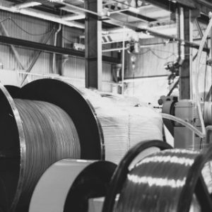 Production of copper wire, cable in reels at factory. Cable factory. Production of copper wire, cable in reels at factory. Cable factory.