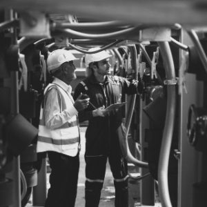 two-caucasian-engineer-as-young-and-senior-worker-2025-03-08-03-31-54-utc (Phone) Two Caucasian engineer as young and senior worker discuss together and stay in channel of pipe network system of construction site and they work as teamwork.